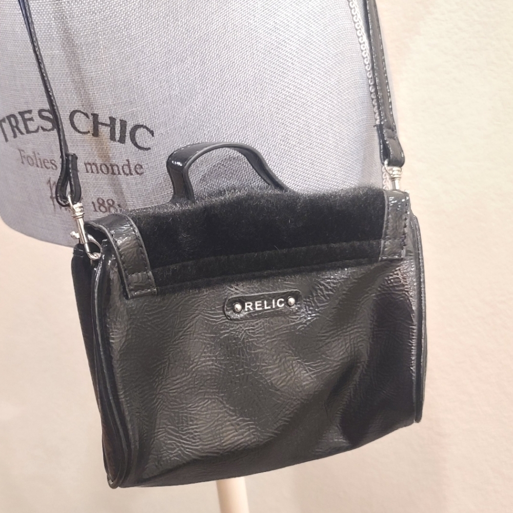 Relic Classic Remix Crossbody Strap Mini Satchel Black Faux Fur Bag
